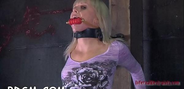  Clamped up sweetheart gets a hook in her anal with toy torture